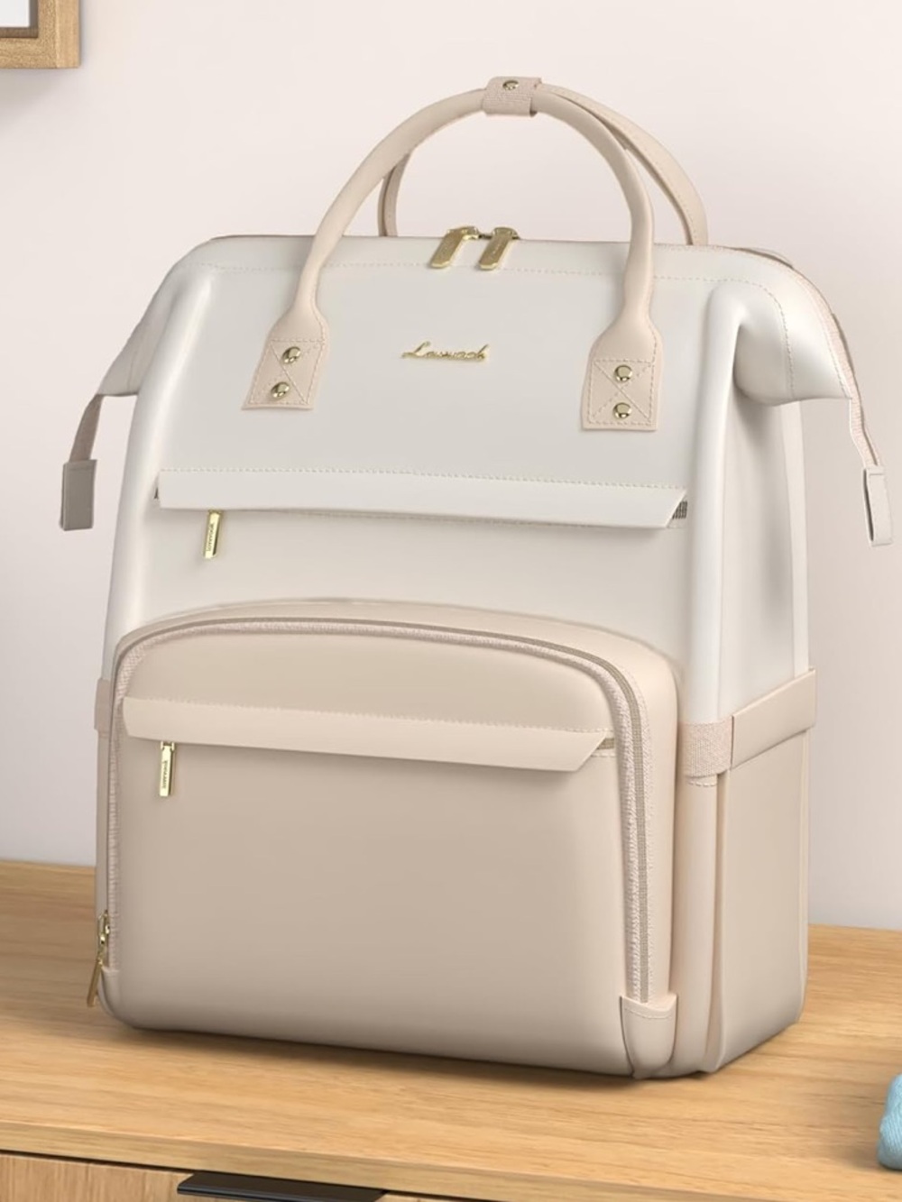 Women's Cream & Blush Laptop Backpack - Picture 2 of 6